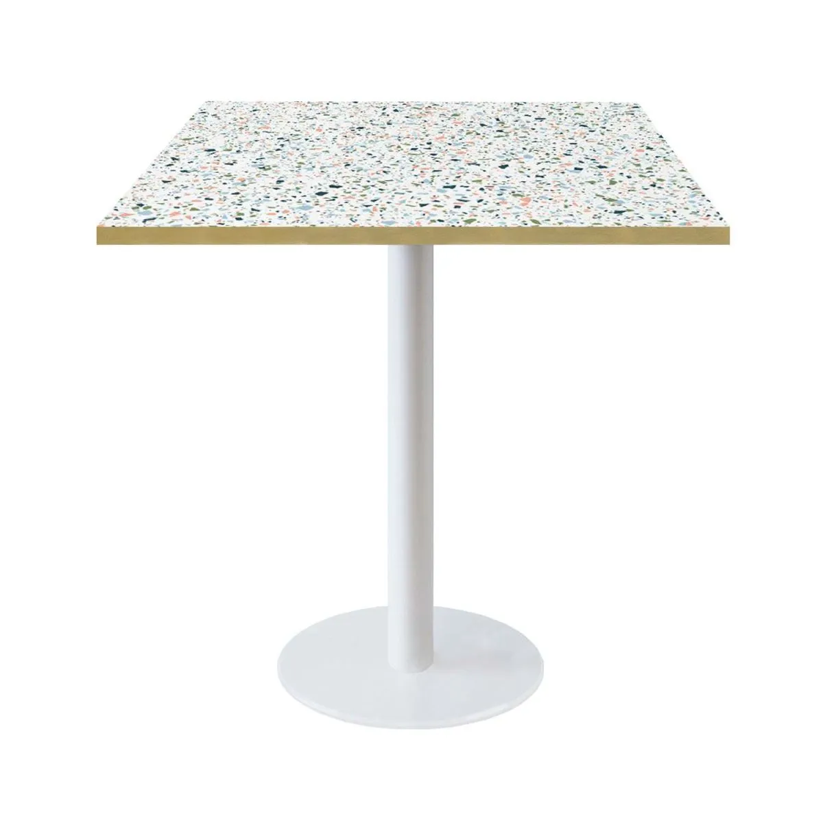 RestooTab Tavolo Roma quadrato base bianco - laminato legno & pietra; 70x70x75 cm (LxLxH); multicolore/terazzo/ottone; quadrata - immagine 1
