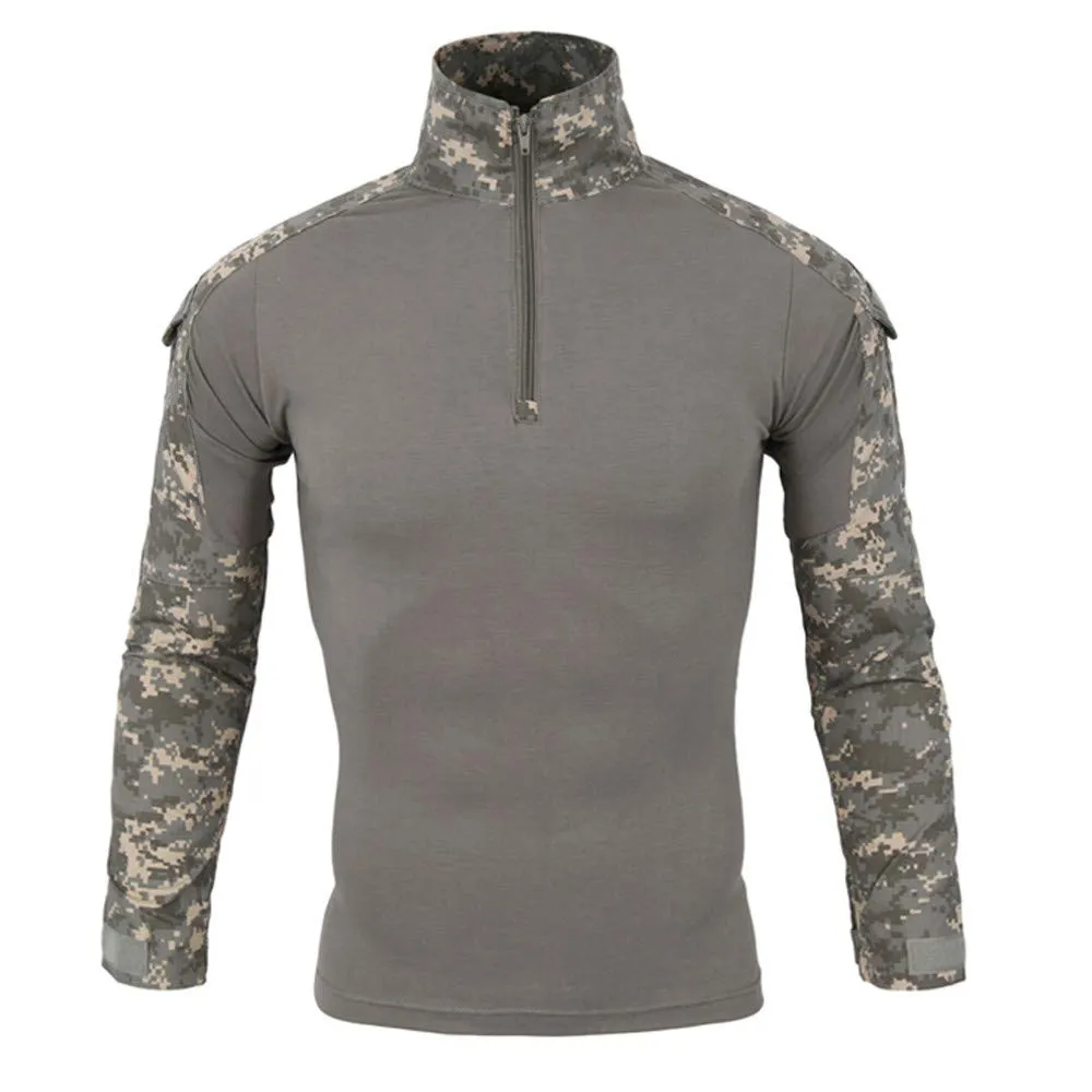 Duohropke Maglietta militare da uomo Maglietta tattica Combat Shirt Slim Fit a maniche lunghe Maglietta mimetica Paintball Airsoft Army Camicia Uniforme militare, grigio., S - immagine 1