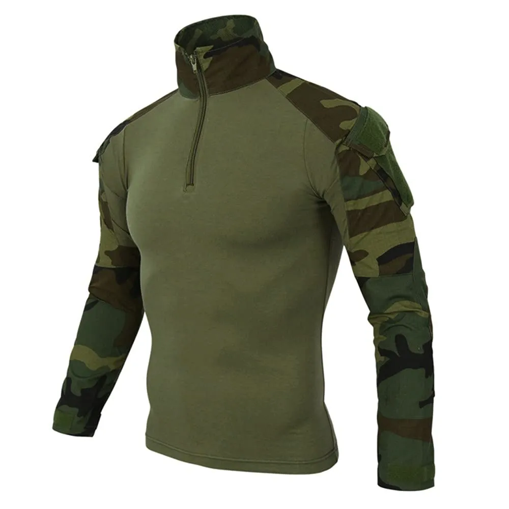 Duohropke Maglietta militare da uomo Maglietta tattica Combat Shirt Slim Fit a maniche lunghe Camouflage Shirt Paintball Airsoft Army Camicia Militare Uniforme, verde militare, XL - immagine 1
