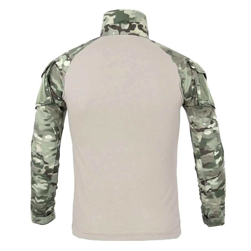 Duohropke Maglietta militare da uomo Maglietta tattica Combat Shirt Slim Fit a maniche lunghe Camouflage Shirt Paintball Airsoft Army Camicia Militare Uniforme, cachi, XL - immagine 3