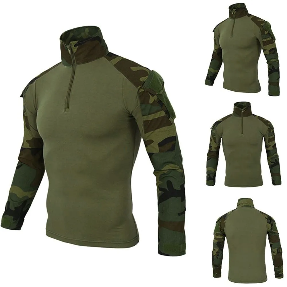 Duohropke Maglietta Militare Da Uomo Tattica Combat Shirt Slim Fit A Maniche Lunghe Maglietta Mimetica Paintball Airsoft Army Camicia Uniforme Militare, Verde Militare, XXL - immagine 2