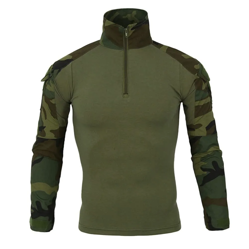 Duohropke Maglietta Militare Da Uomo Tattica Combat Shirt Slim Fit A Maniche Lunghe Maglietta Mimetica Paintball Airsoft Army Camicia Uniforme Militare, Verde Militare, XXL - immagine 3