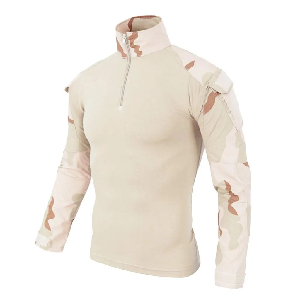 Duohropke Maglietta militare da uomo Maglietta tattica Combat Shirt Slim Fit a maniche lunghe Maglietta mimetica Paintball Airsoft Army Camicia Uniforme militare, giallo., XXL - immagine 1