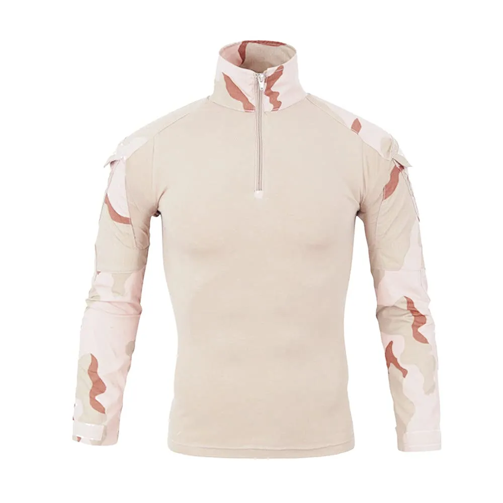 Duohropke Maglietta militare da uomo Maglietta tattica Combat Shirt Slim Fit a maniche lunghe Maglietta mimetica Paintball Airsoft Army Camicia Uniforme militare, giallo., XXL - immagine 2