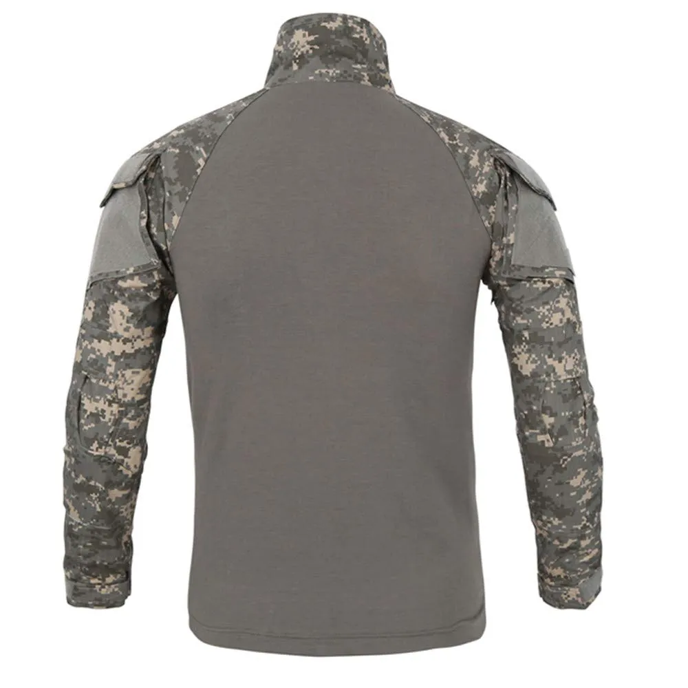 Duohropke Maglietta militare da uomo Tactical Shirt Combat Shirt Slim Fit a maniche lunghe Maglietta mimetica Paintball Airsoft Army Camicia Uniforme militare, grigio., XXL - immagine 3