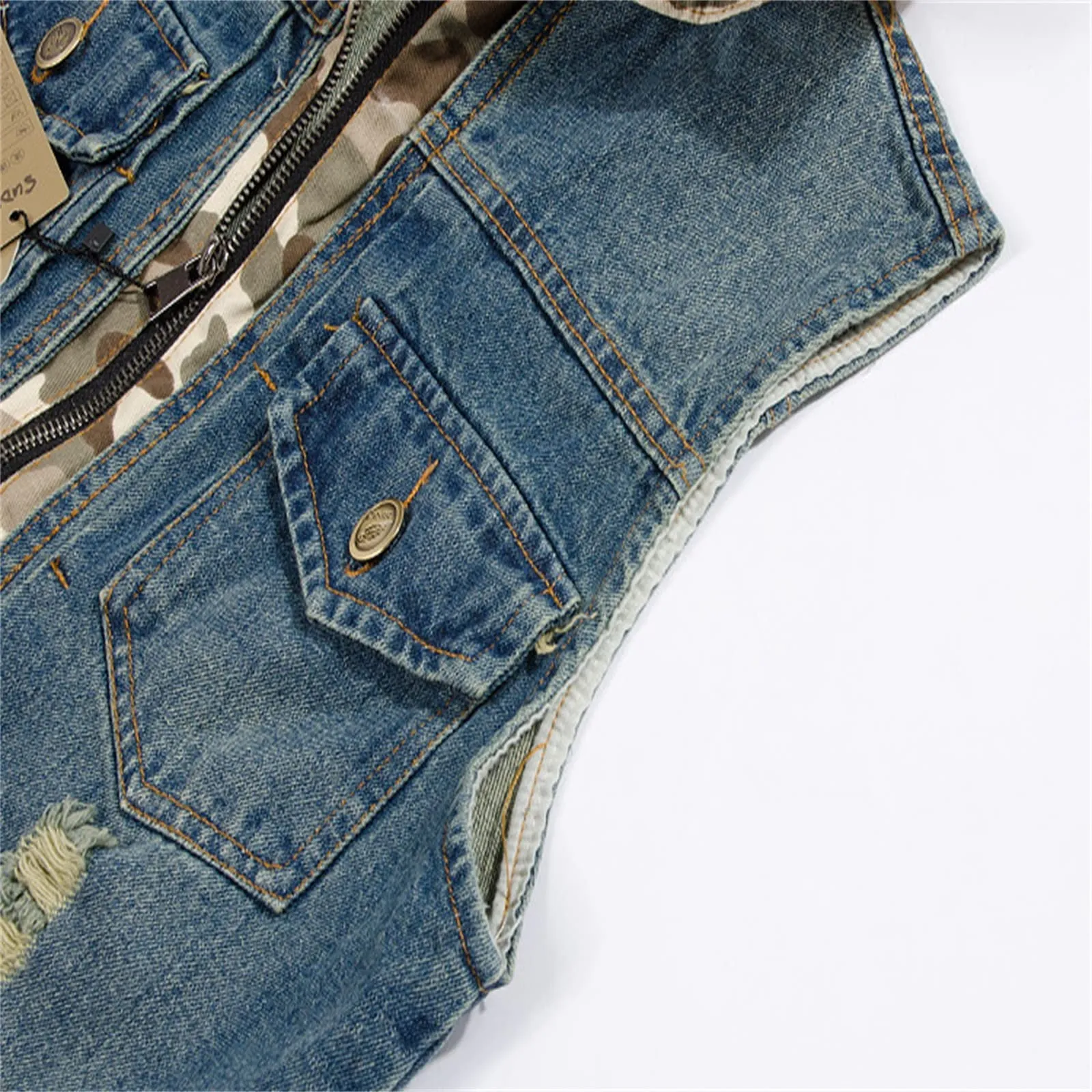 Gilet in jeans da uomo, mimetico, per il tempo libero, per fotografo, senza maniche, per attività all'aria aperta, campeggio, multi-tasca, senza maniche, gilet in jeans, H blu., 3XL - immagine 5