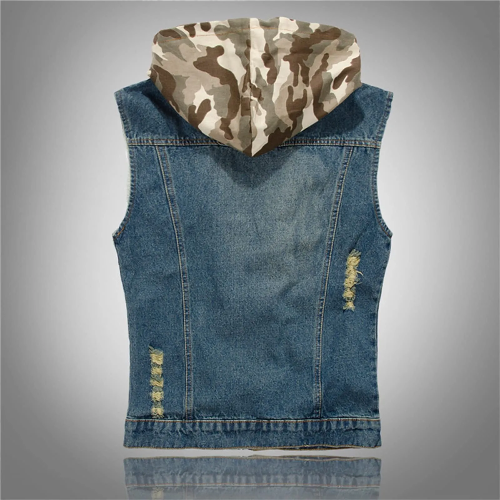 Gilet in jeans da uomo, mimetico, per il tempo libero, per fotografo, senza maniche, per attività all'aria aperta, campeggio, multi-tasca, senza maniche, gilet in jeans, H blu., 3XL - immagine 6