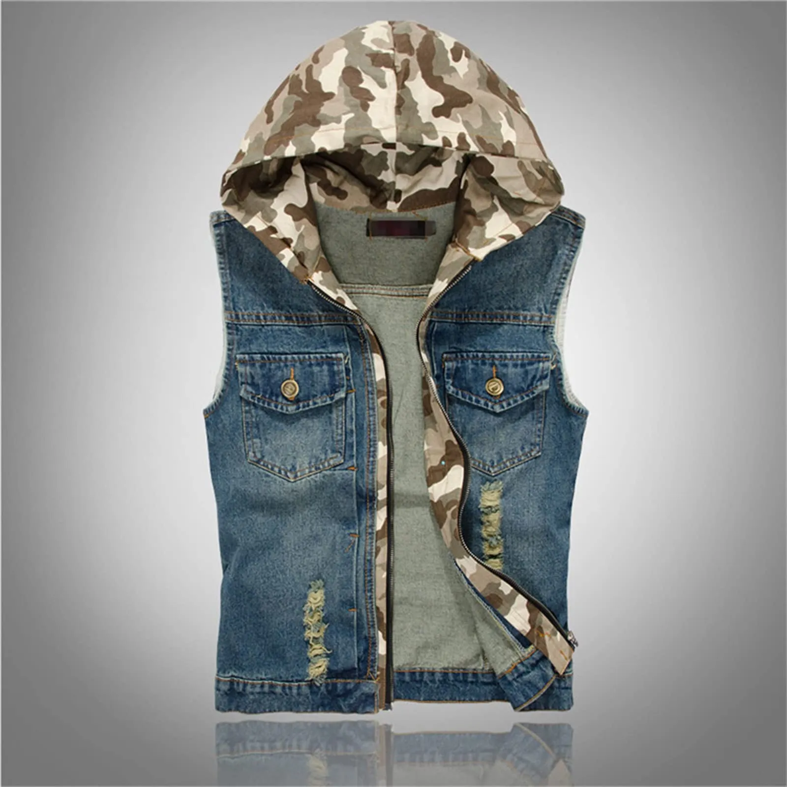 Gilet in jeans da uomo, mimetico, per il tempo libero, per fotografo, senza maniche, per attività all'aria aperta, campeggio, multi-tasca, senza maniche, gilet in jeans, H blu., L - immagine 2