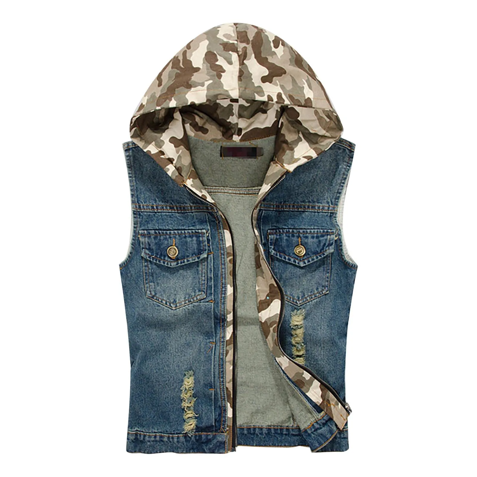 Gilet in jeans da uomo, mimetico, per il tempo libero, per fotografo, senza maniche, per attività all'aria aperta, campeggio, multi-tasca, senza maniche, gilet in jeans, H blu., XXL - immagine 1