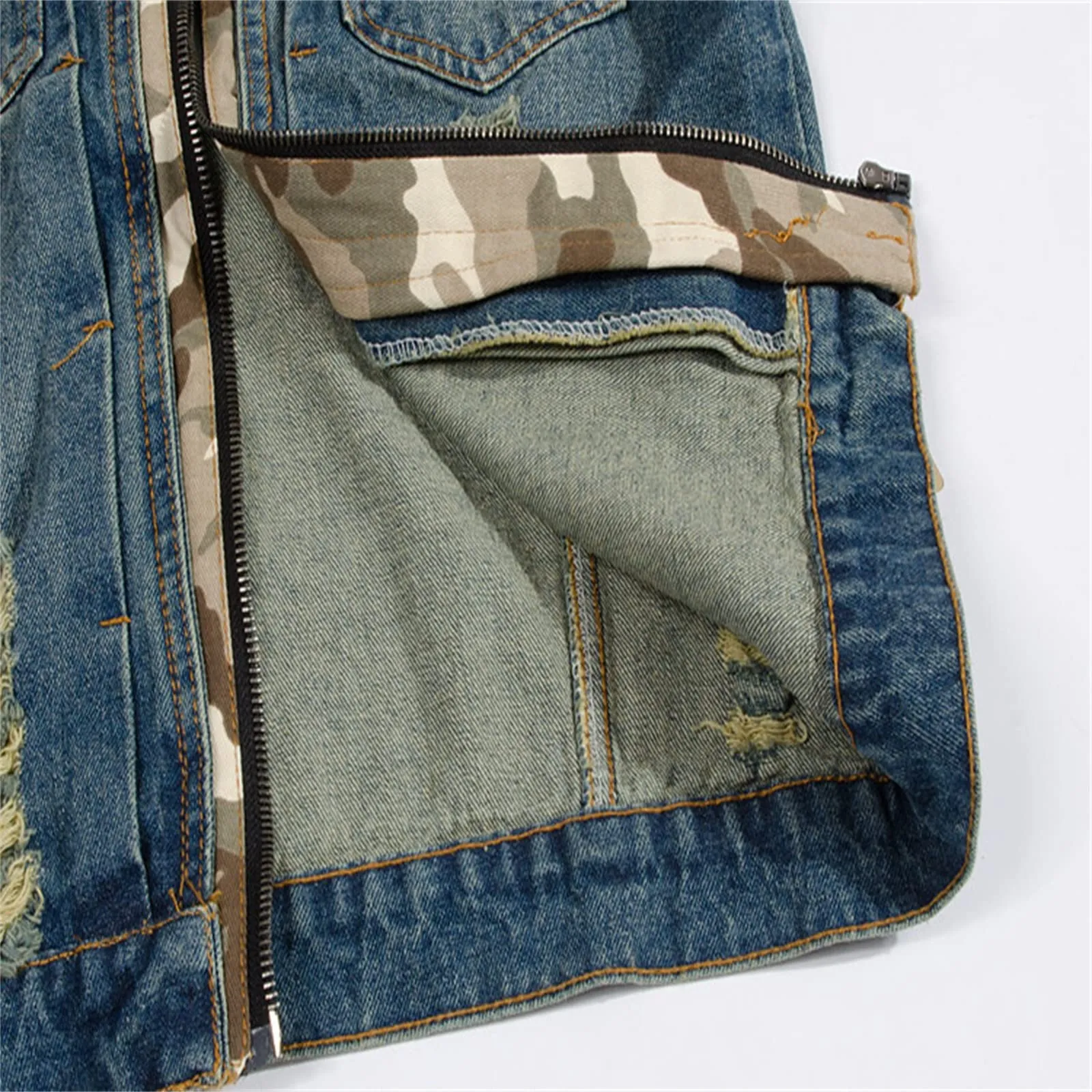 Gilet in jeans da uomo, mimetico, per il tempo libero, per fotografo, senza maniche, per attività all'aria aperta, campeggio, multi-tasca, senza maniche, gilet in jeans, H blu., XXL - immagine 4
