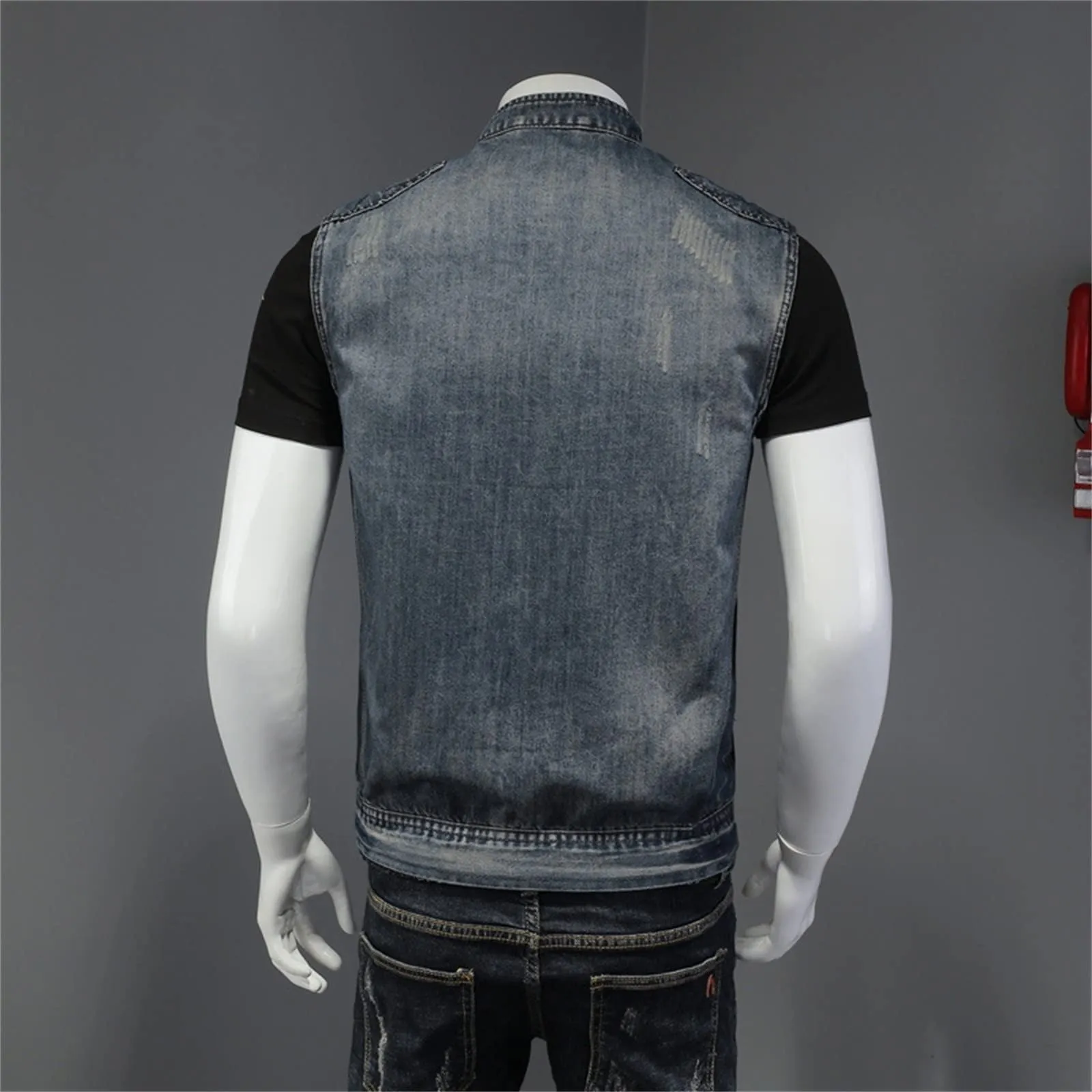 Gilet in jeans da uomo, mimetico, per il tempo libero, per fotografo, senza maniche, per attività all'aria aperta, campeggio, multi-tasca, senza maniche, gilet in jeans, G blu scuro, 5XL - immagine 4