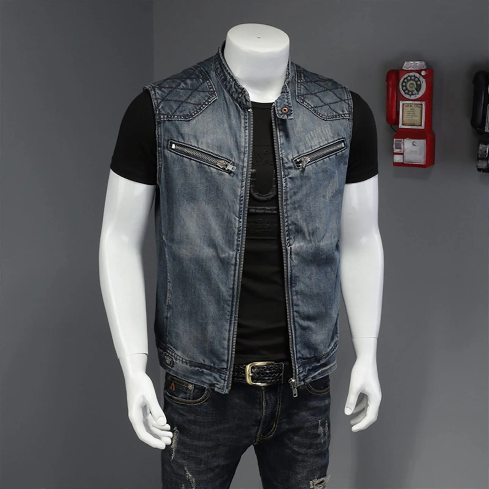 Gilet in jeans da uomo, mimetico, per il tempo libero, per fotografo, senza maniche, per attività all'aria aperta, campeggio, multi-tasca, senza maniche, gilet in jeans, G blu scuro, 5XL - immagine 6