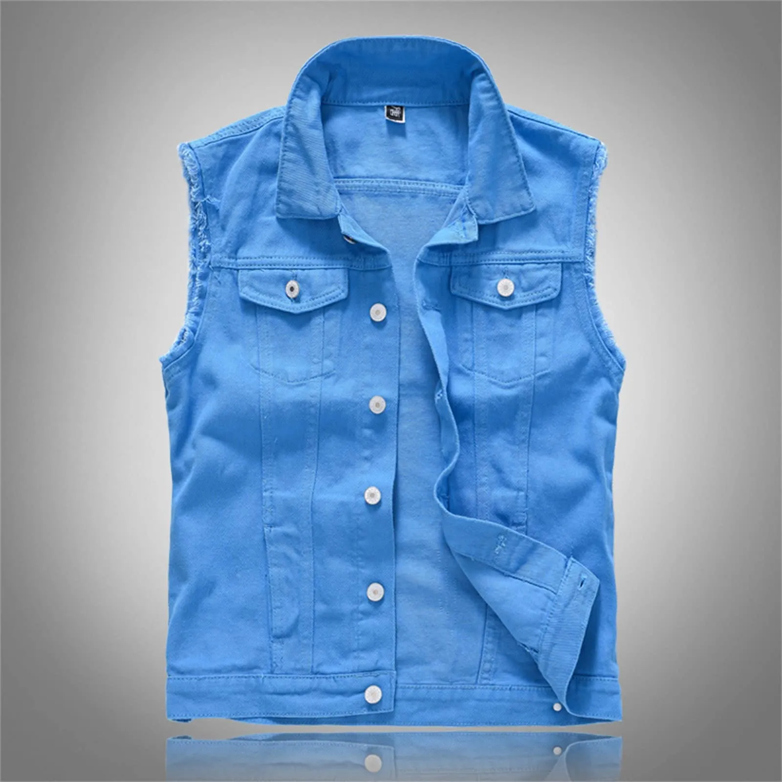 Gilet in jeans da uomo, mimetico, per il tempo libero, per fotografo, senza maniche, per attività all'aria aperta, campeggio, multi-tasca, senza maniche, gilet in jeans, G blu cielo., XL - immagine 2