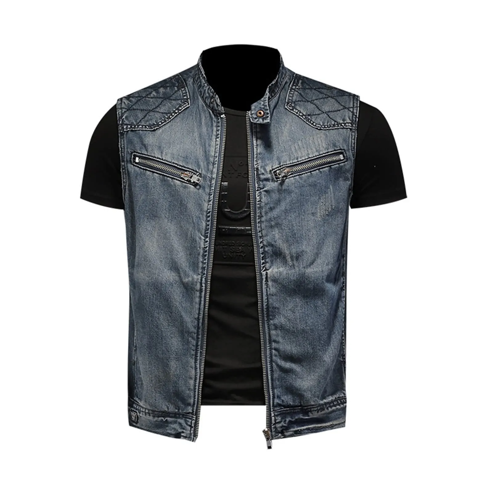 Gilet in jeans da uomo, mimetico, per il tempo libero, per fotografo, senza maniche, per attività all'aria aperta, campeggio, multi-tasca, senza maniche, gilet in jeans, G blu scuro, 3XL - immagine 1
