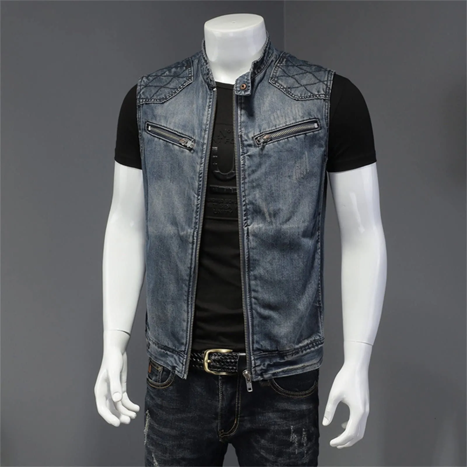 Gilet in jeans da uomo, mimetico, per il tempo libero, per fotografo, senza maniche, per attività all'aria aperta, campeggio, multi-tasca, senza maniche, gilet in jeans, G blu scuro, 3XL - immagine 5