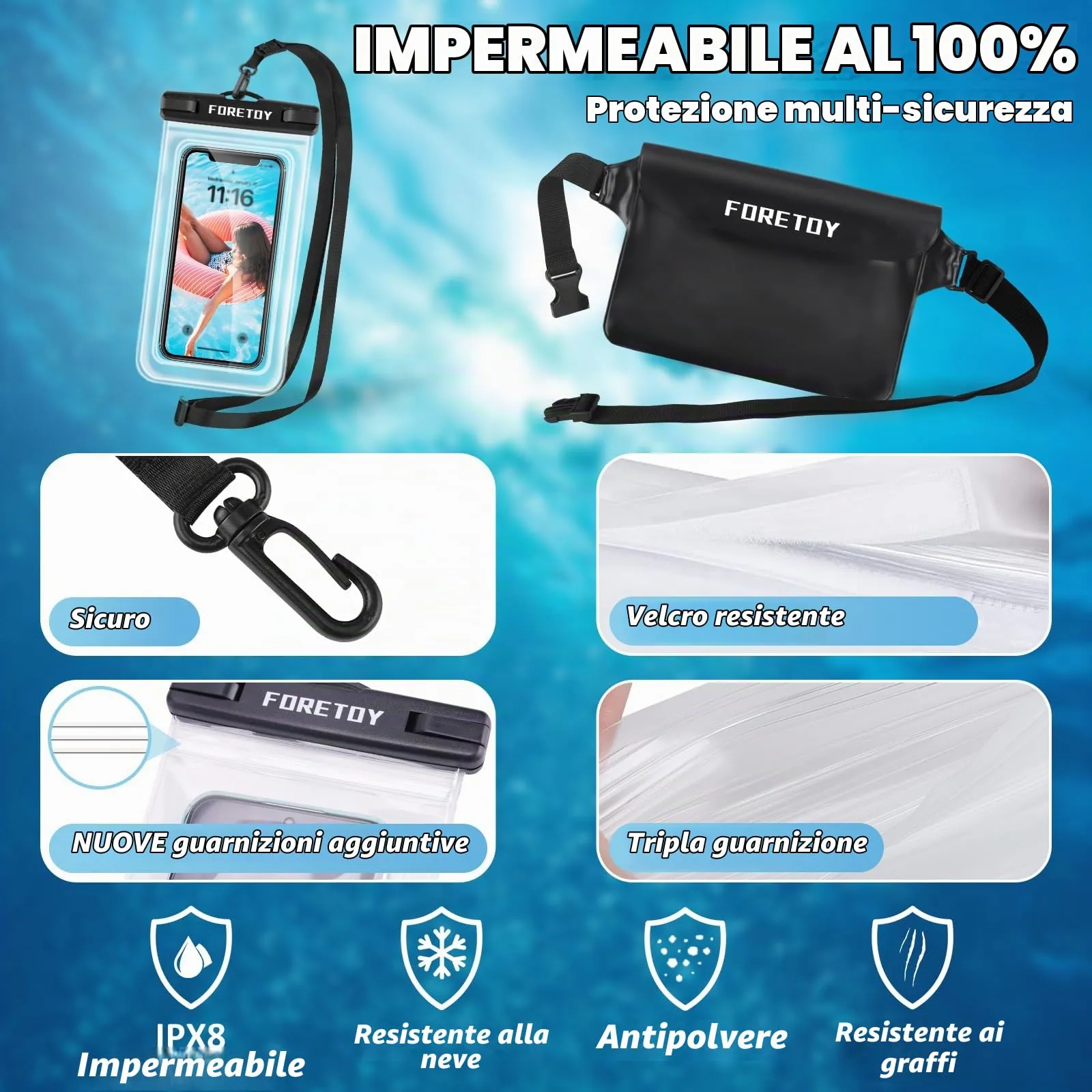 Borsa Impermeabile Mare & Custodia Impermeabile Smartphone, Sacca Stagna - immagine 2