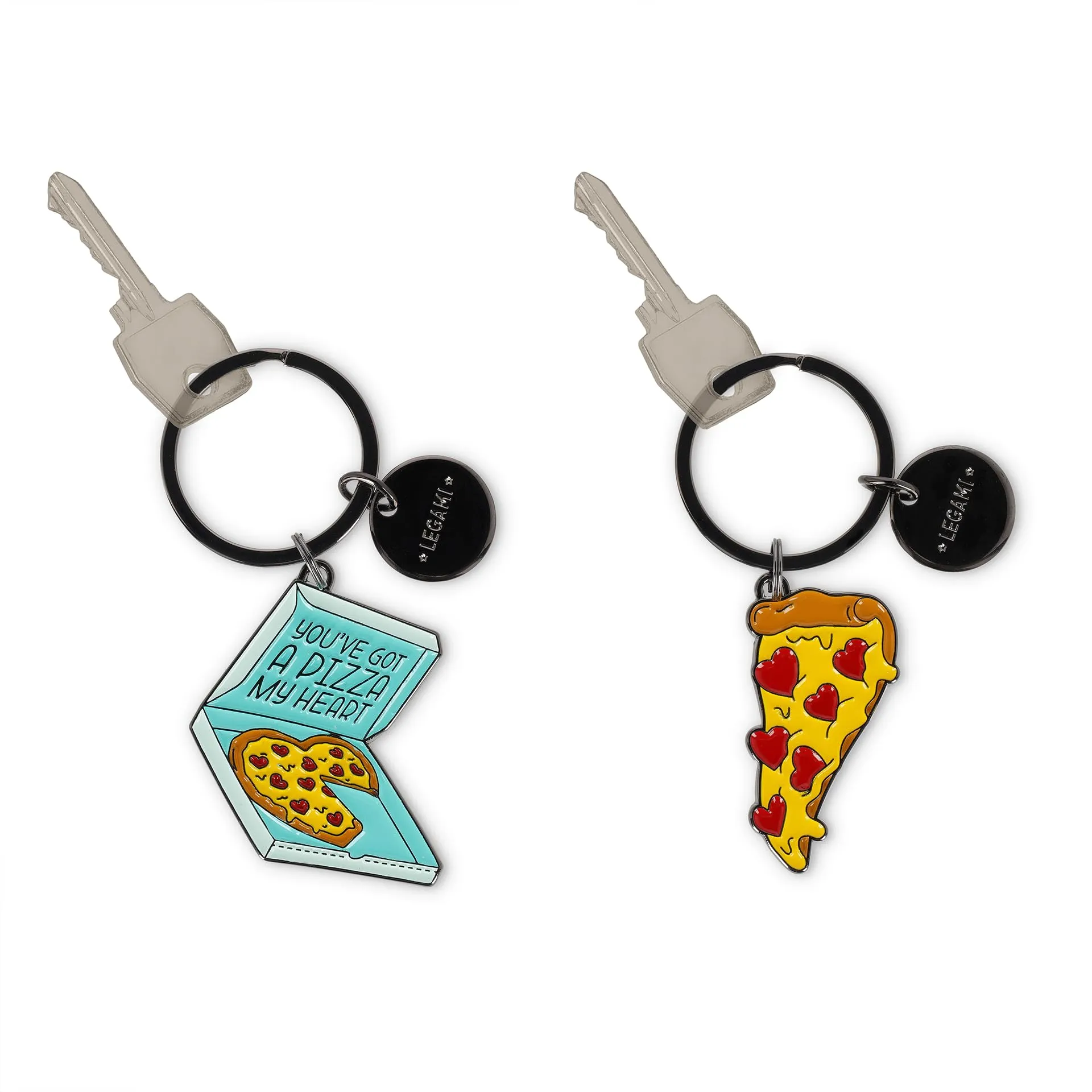 Legami - Set di 2 Portachiavi in Metallo Smaltato, What a Key Ring!, Motivo di Pizza, Regalo Per Coppia, Portachiavi Charm Per Borsa, Anello a Spirale Resistente, Dimensioni 4 x 8,5 x 0,2 cm - immagine 3