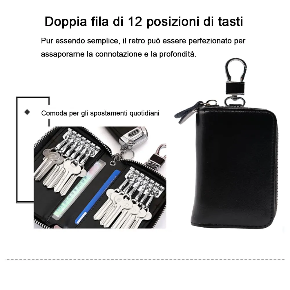 Norhogo 1 Pezzi Portachiavi in Pelle Per Uomo e Donna, con 12 Gancio, Nero - immagine 3