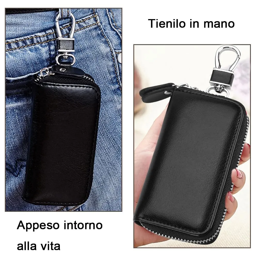 Norhogo 1 Pezzi Portachiavi in Pelle Per Uomo e Donna, con 12 Gancio, Nero - immagine 4
