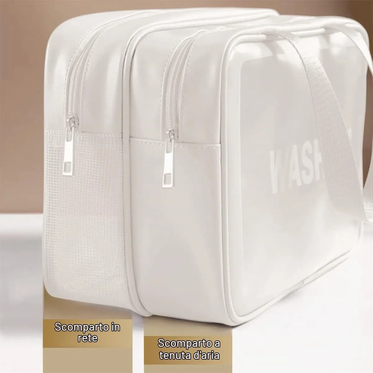 SZDPC Borsa da Toilette Grande per Donne e Uomini, Wash Bag da Viaggio con Maniglia per il Trasporto, Borsa da Doccia Portatile con Doppio Scomparto - immagine 3