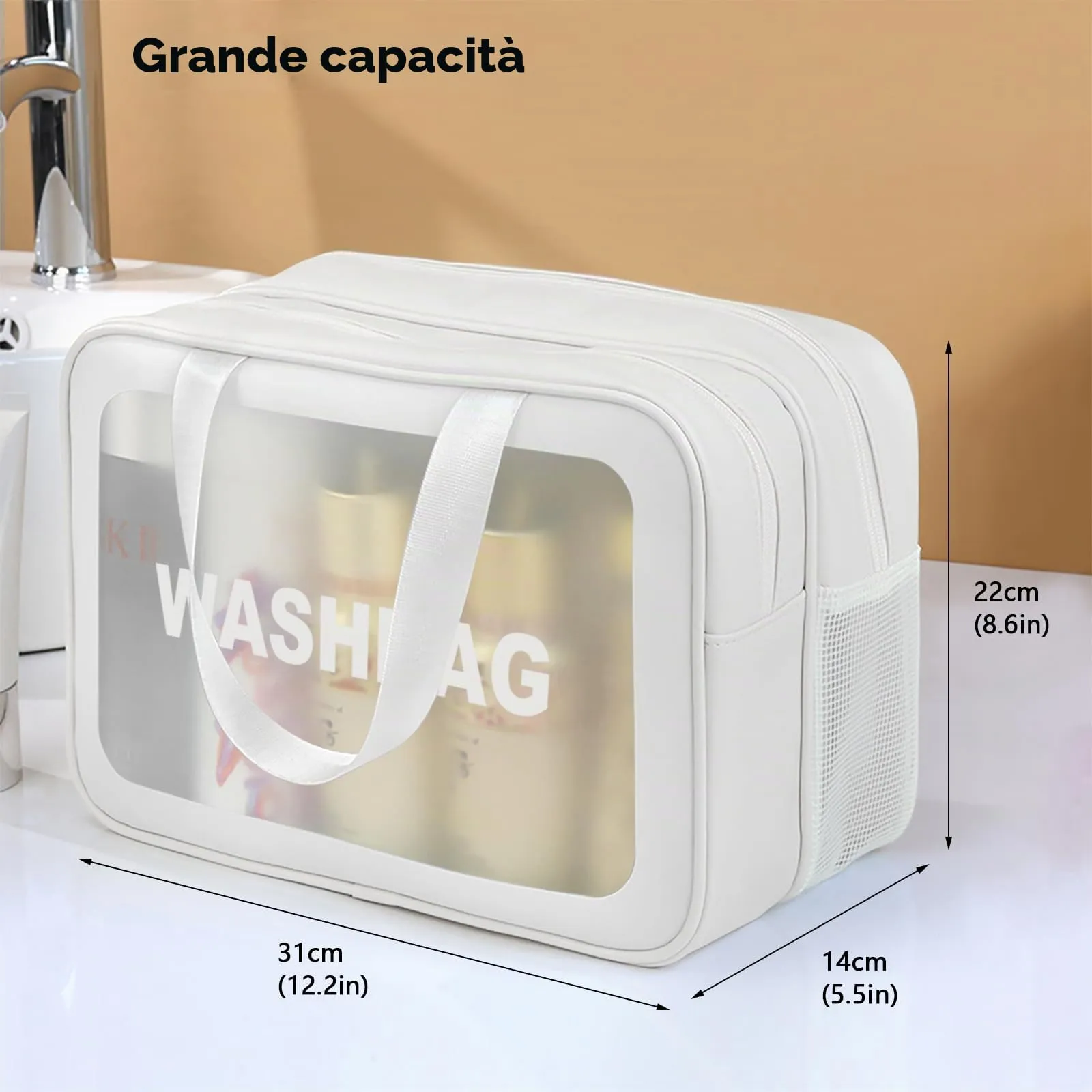 SZDPC Borsa da Toilette Grande per Donne e Uomini, Wash Bag da Viaggio con Maniglia per il Trasporto, Borsa da Doccia Portatile con Doppio Scomparto - immagine 4