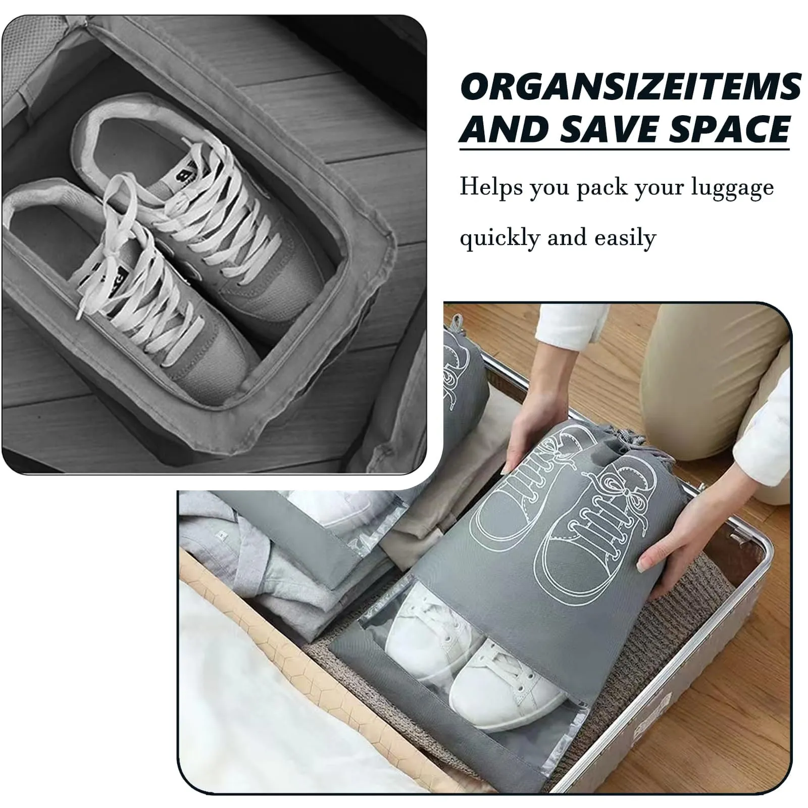 5 Pezzi Borsa Porta Scarpe da Viaggio, Non Tessuto Sacchetti porta Scarpe, Portascarpe da Viaggio Antipolvere, Sacchetti per Scarpe, Borsa per Scarpe per uso quotidiano e da viaggio, 42x36cm - immagine 4