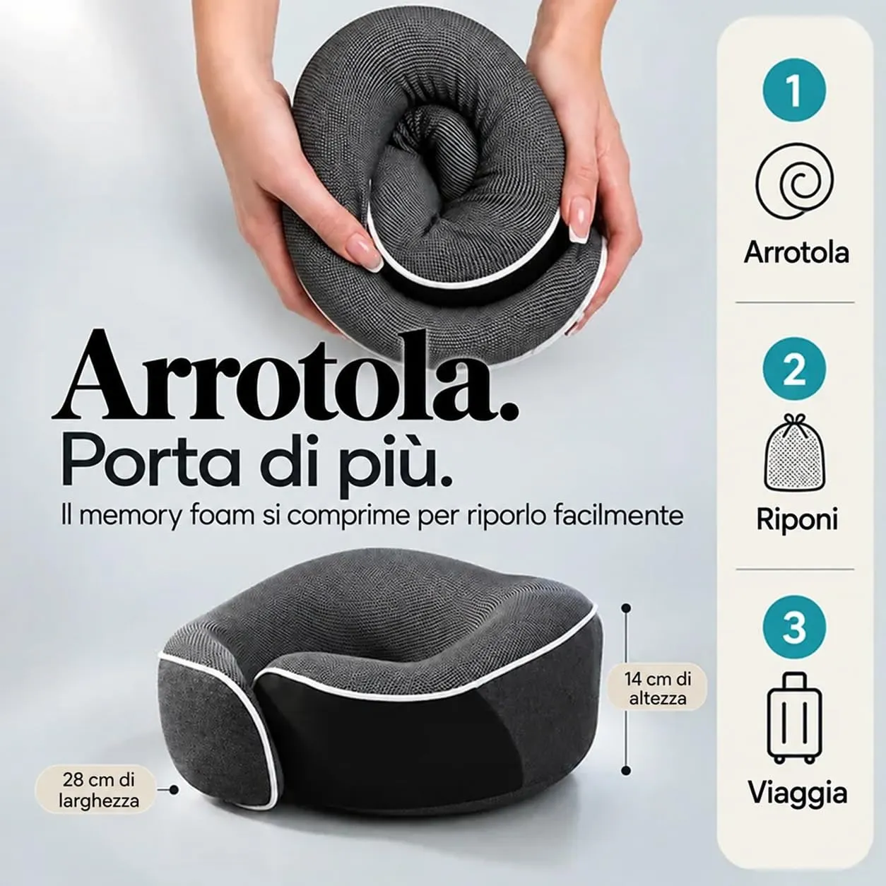 Proglobe Cuscino Cervicale Ortopedico da Viaggio, Grigio Scuro - immagine 3