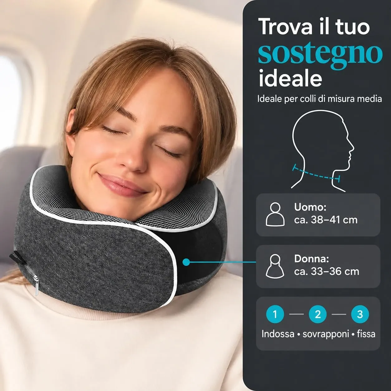 Proglobe Cuscino Cervicale Ortopedico da Viaggio, Grigio Scuro - immagine 5