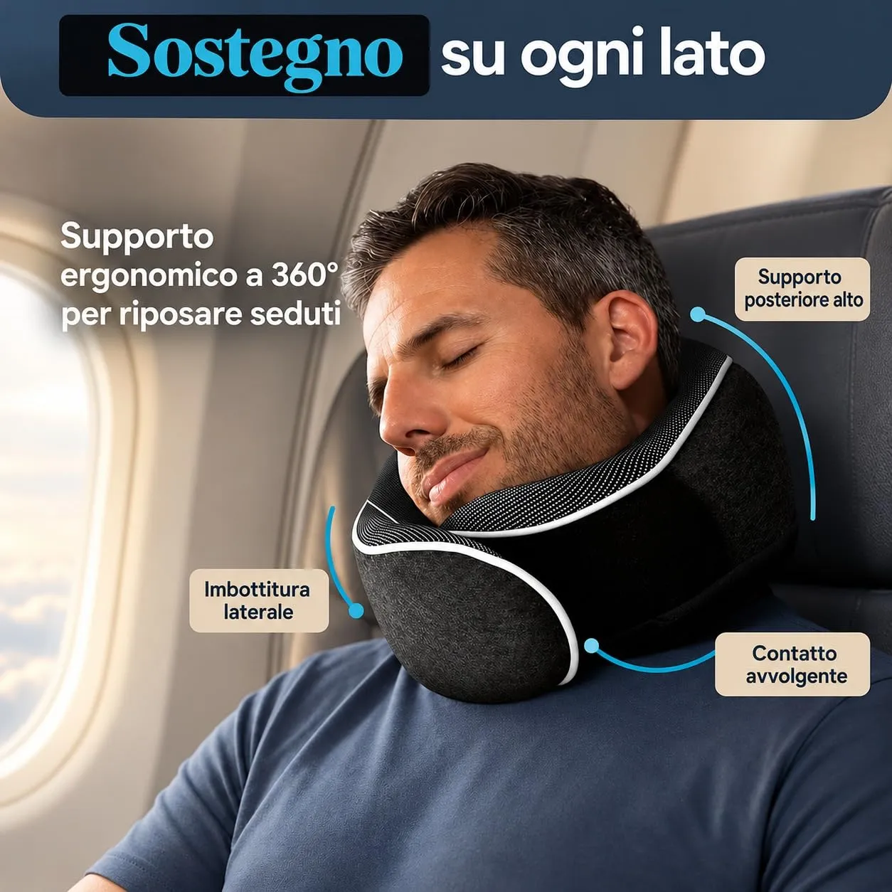 Proglobe Cuscino Cervicale Ortopedico da Viaggio, Grigio Scuro - immagine 6