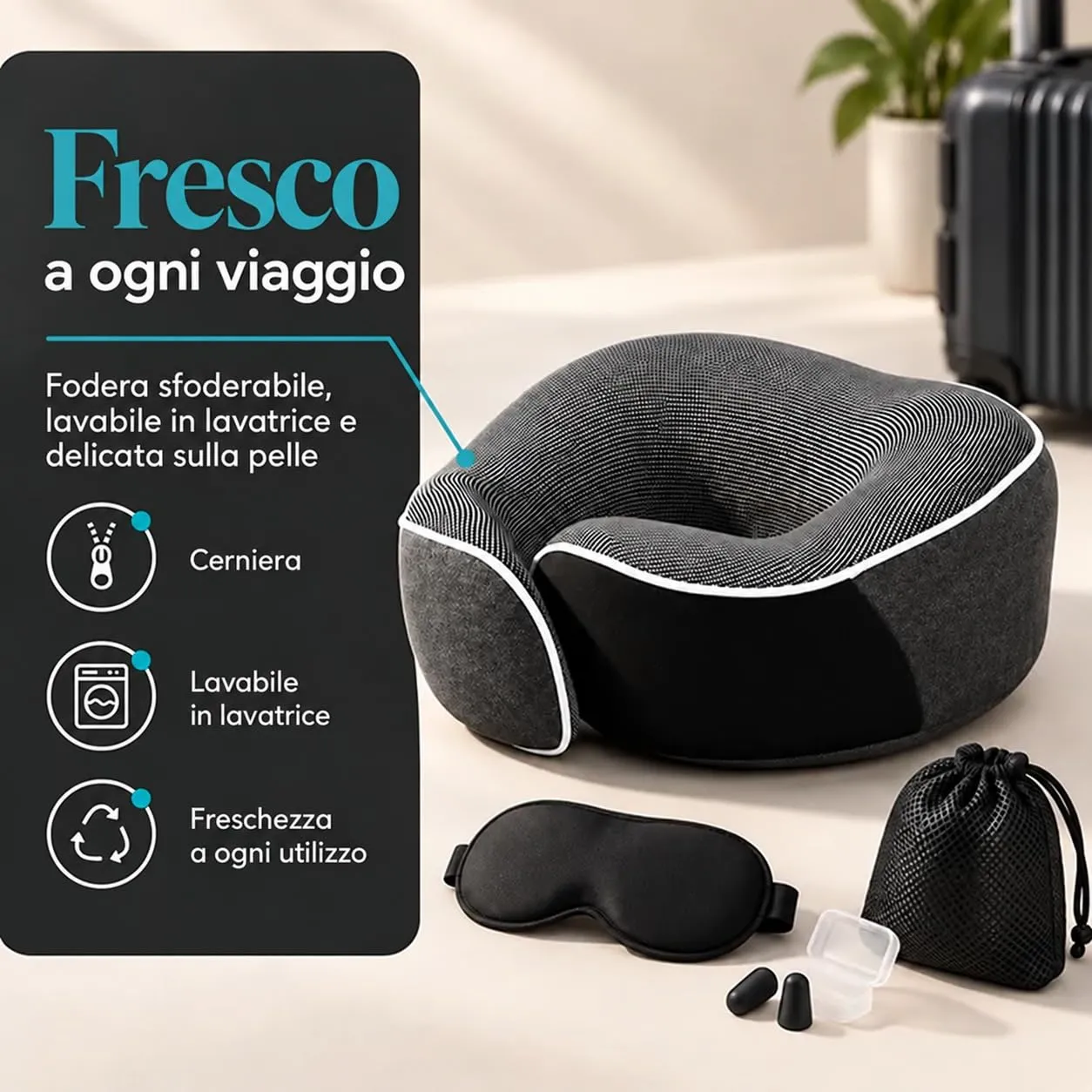 Proglobe Cuscino Cervicale Ortopedico da Viaggio, Grigio Scuro - immagine 7