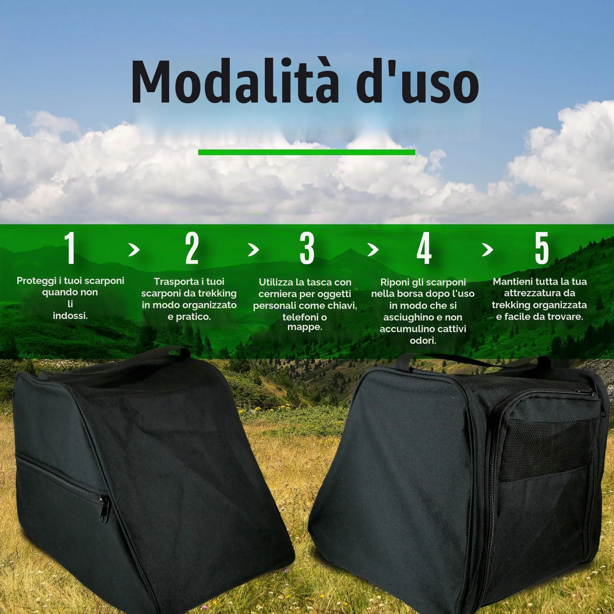 DOJA Barcelona | Porta Scarponi Trekking | Borsa Porta Scarpe Trekking | 33x24.5x28 cm | Sacca Scarponi Trekking con Tasca | Nero | Poliestere e Tela | Portascarpe Trekking, Escursionismo Montagna - immagine 9