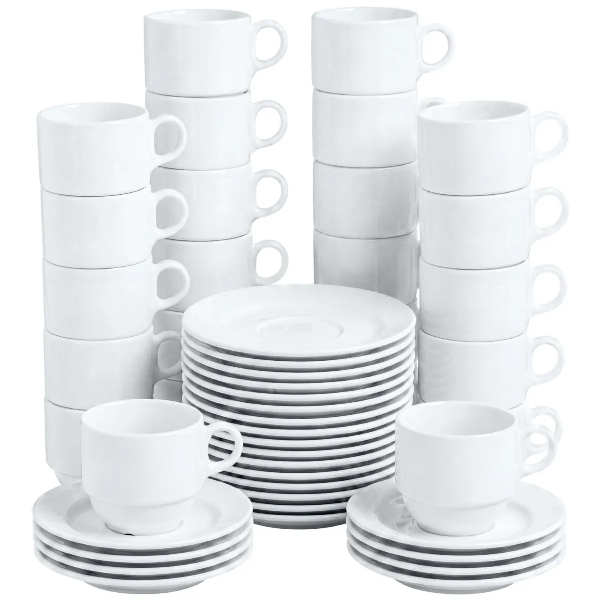 24x PULSIVA Tazze cappuccino con piattino Stackora 48 pezzi; 190 ml, 8x7 cm (ØxH); bianco; 24 set / Pacco - immagine 1