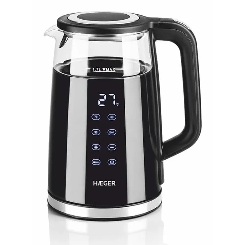 Bollitore Haeger EK-DIG.028A 1,7L 2200W Vetro Acciaio Inox Termostato Nero - immagine 1
