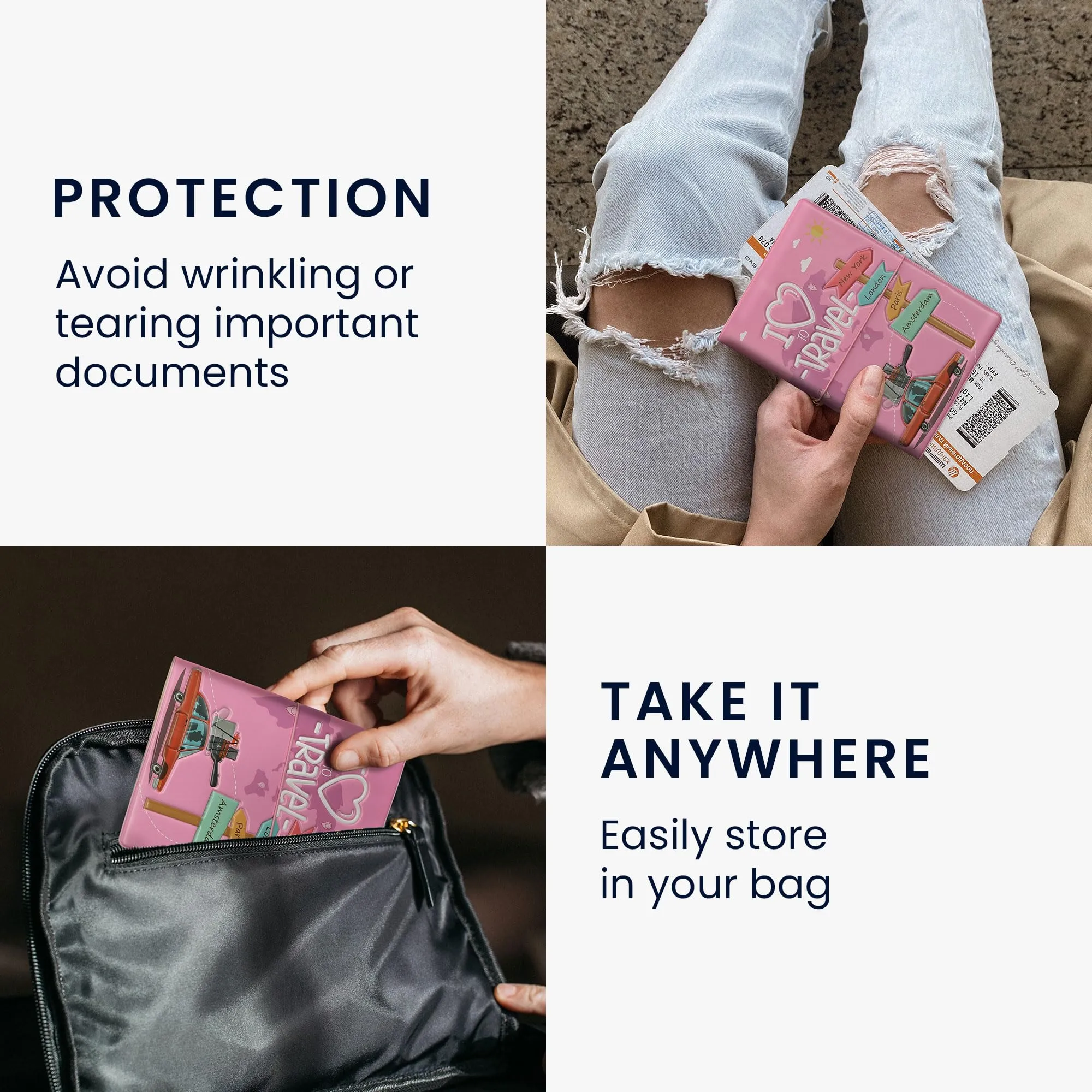 kwmobile Custodia per Passaporto - Porta Passaporto con Chiusura di Sicurezza ad Elastico - Protezione per Documenti - bianco/verde/rosa chiaro - immagine 4