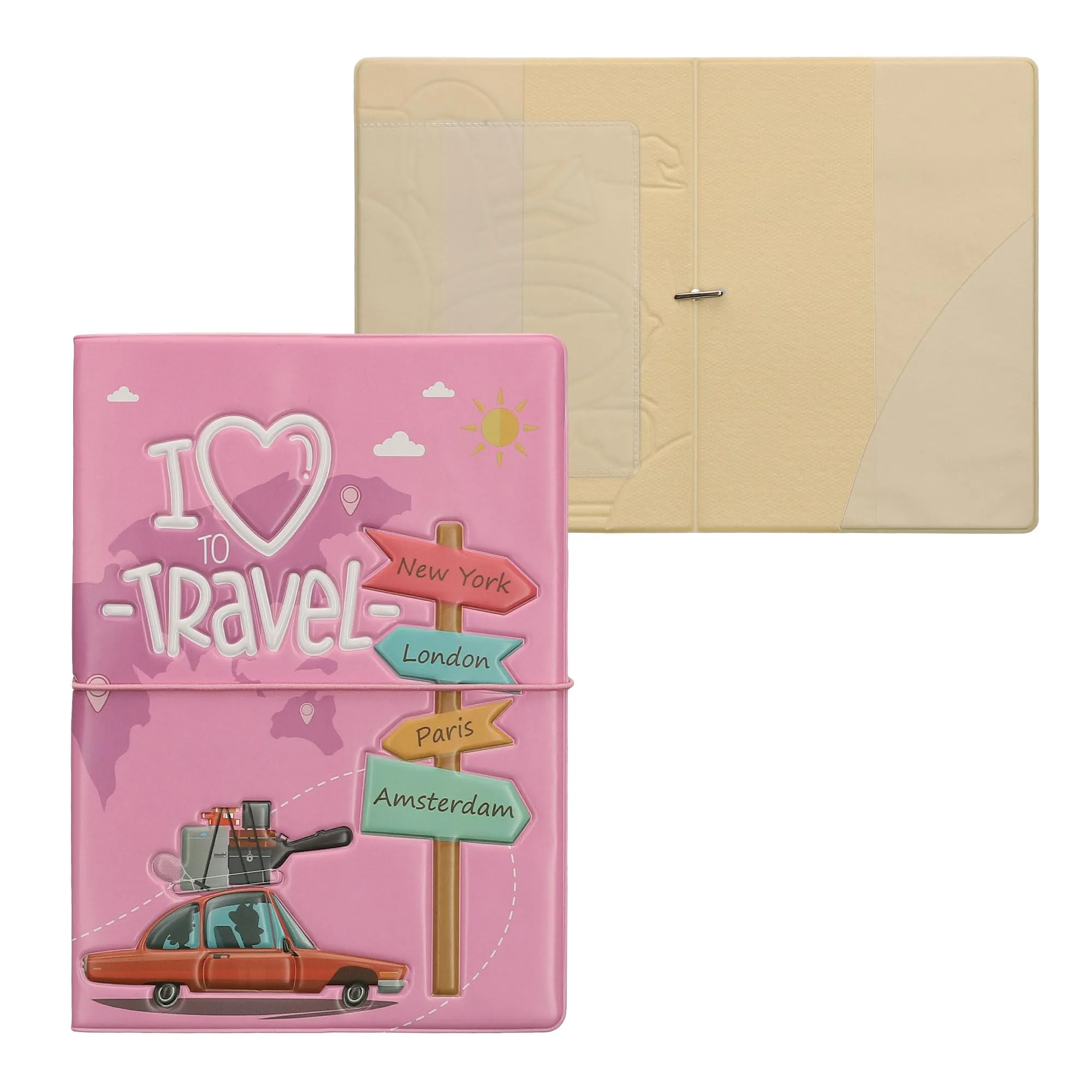 kwmobile Custodia per Passaporto - Porta Passaporto con Chiusura di Sicurezza ad Elastico - Protezione per Documenti - bianco/verde/rosa chiaro - immagine 6