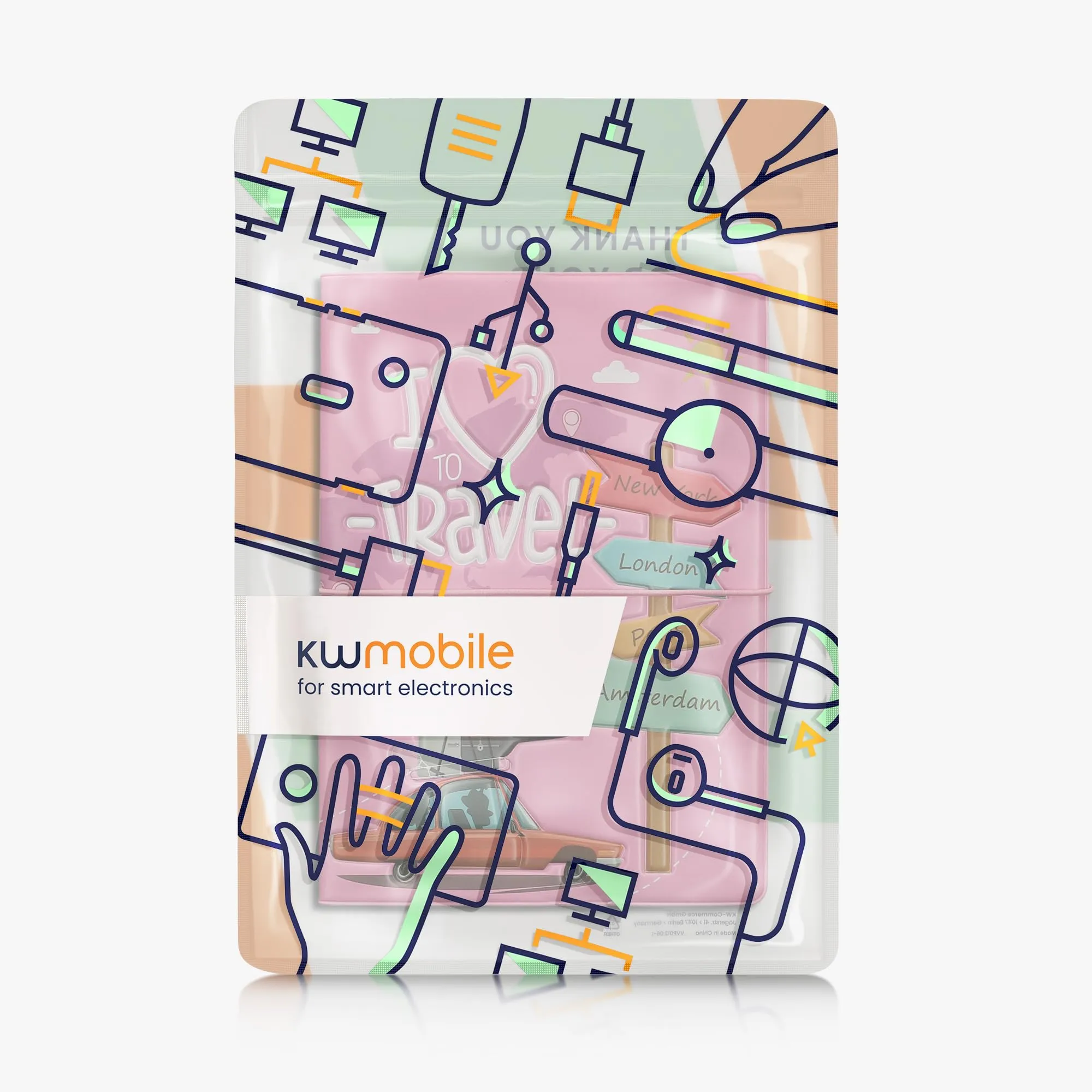 kwmobile Custodia per Passaporto - Porta Passaporto con Chiusura di Sicurezza ad Elastico - Protezione per Documenti - bianco/verde/rosa chiaro - immagine 7