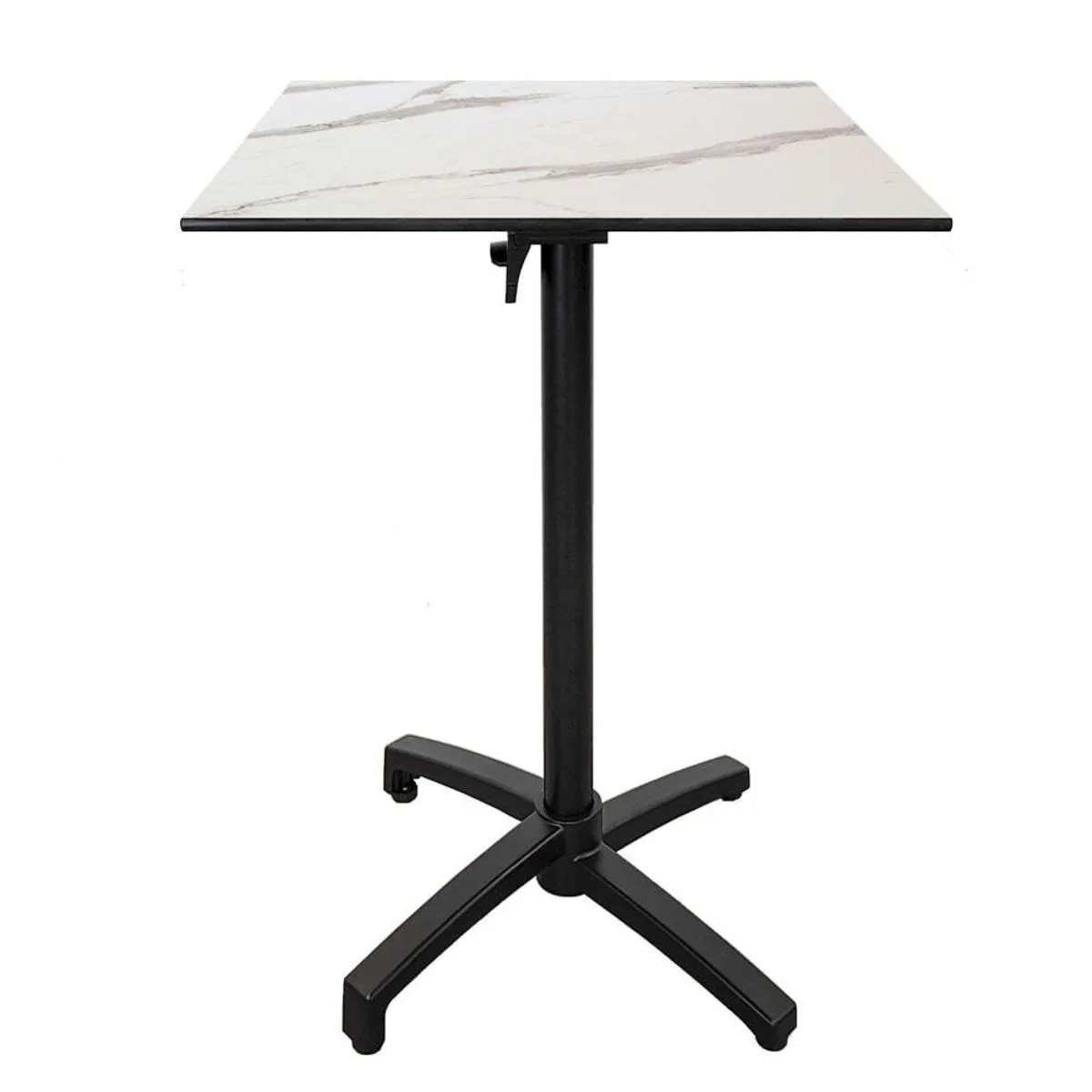 RestooTab Tavolo alto pieghevole da terrazza Diabolo quadrato; 60x60x111 cm (LxLxH); Piano tavolo bianco/grigio/marmorizzato, struttura nero; quadrata - immagine 1