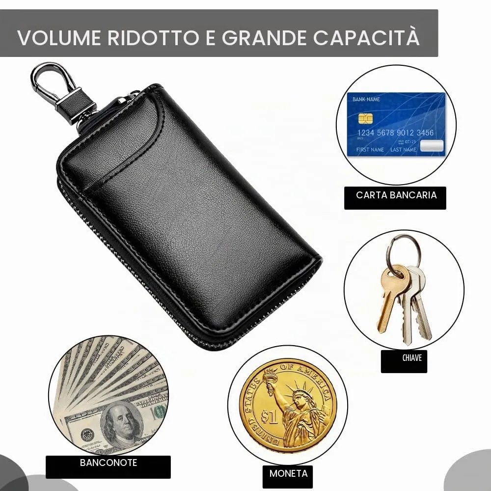 Portachiavi in Pelle Borsellino, Raccoglitore Chiave Multifunzione,Borse Universali per Auto Portachiavi per Uomo Donna, Portafoglio Chiave Auto Portafogli con 6 Gancio e 3 Scomparti Separati (Nero) - immagine 6