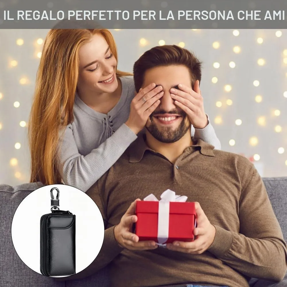 Portachiavi in Pelle Borsellino, Raccoglitore Chiave Multifunzione,Borse Universali per Auto Portachiavi per Uomo Donna, Portafoglio Chiave Auto Portafogli con 6 Gancio e 3 Scomparti Separati (Nero) - immagine 7