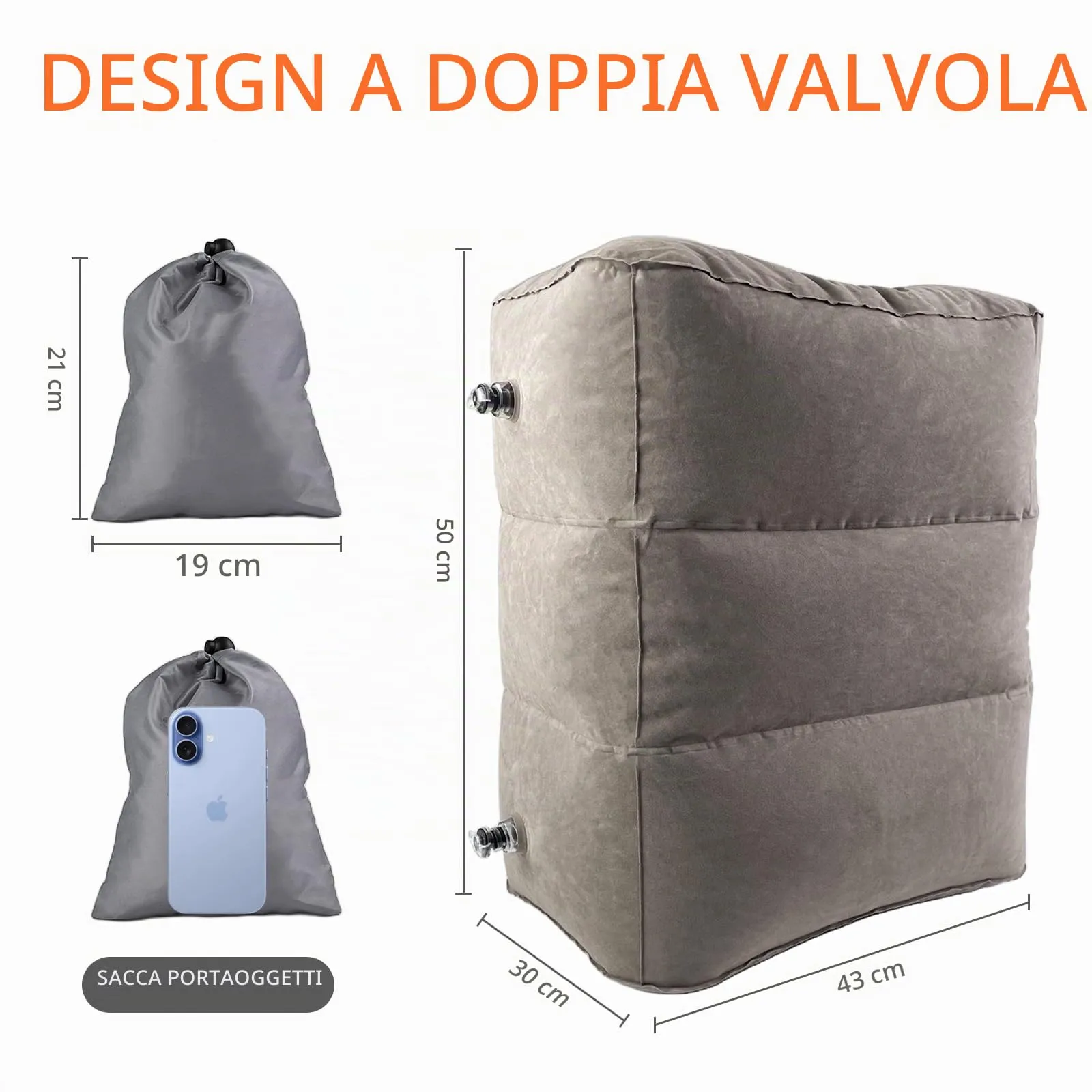 VELLUSTRA Poggiapiedi Gonfiabile da Viaggio, 3 Strati Cuscino per Poggiapiedi da Viaggio, Cuscini Regolabili in Altezza, Portatile per Gambe Poggiagambe Cuscino, per Aereo, Ufficio, Casa - immagine 2