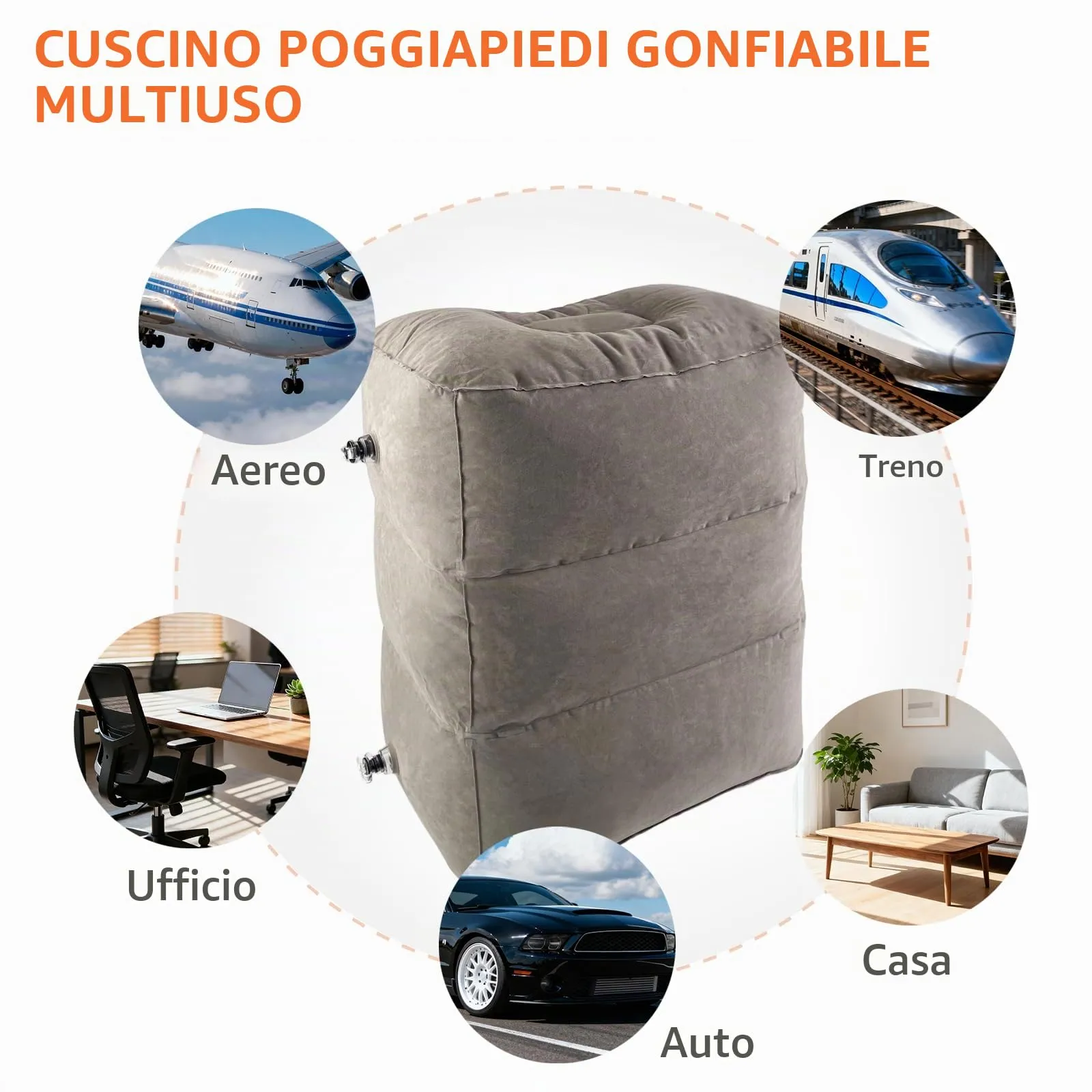 VELLUSTRA Poggiapiedi Gonfiabile da Viaggio, 3 Strati Cuscino per Poggiapiedi da Viaggio, Cuscini Regolabili in Altezza, Portatile per Gambe Poggiagambe Cuscino, per Aereo, Ufficio, Casa - immagine 5