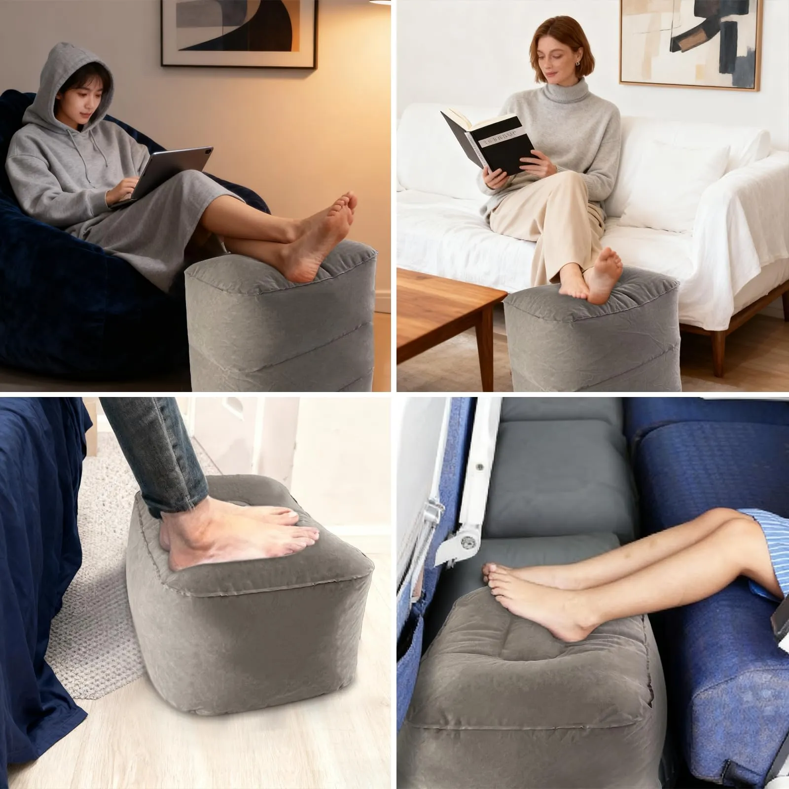 VELLUSTRA Poggiapiedi Gonfiabile da Viaggio, 3 Strati Cuscino per Poggiapiedi da Viaggio, Cuscini Regolabili in Altezza, Portatile per Gambe Poggiagambe Cuscino, per Aereo, Ufficio, Casa - immagine 7