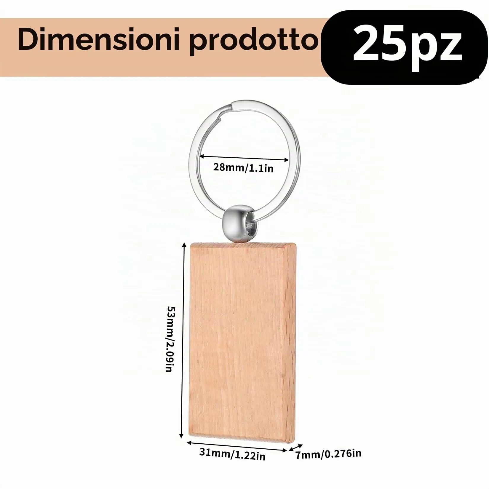 DAJMAIEZ 25 Pz Portachiavi in Legno Grezzo Rettangolari, per Fai-da-Te - immagine 2