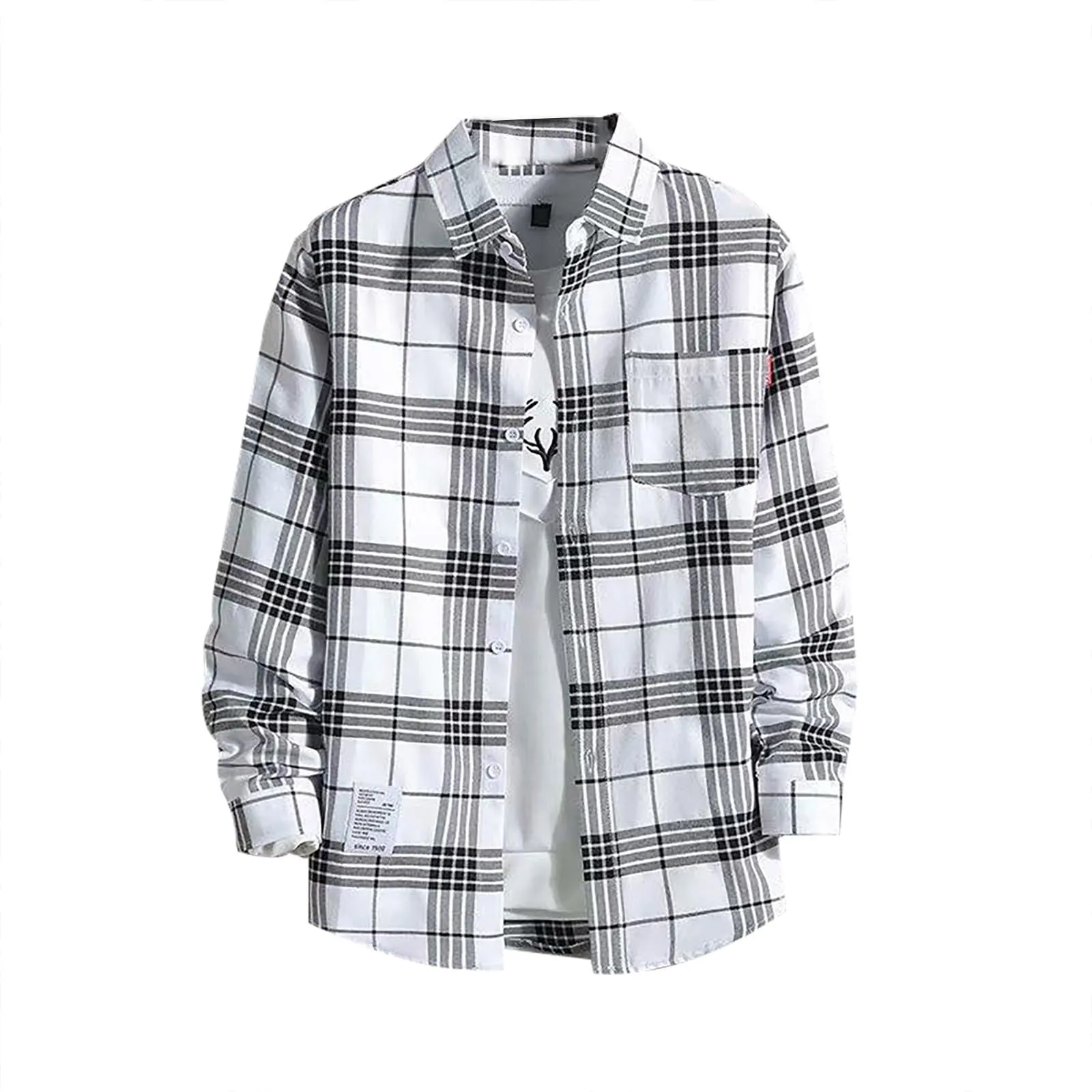 Camicia da uomo a quadri, camicia da lavoro, vestibilità ampia, in flanella, a quadri, invernale, per la falegnameria, Oktoberfest, blusa, camicia tradizionale classica, con revers, per il tempo - immagine 2