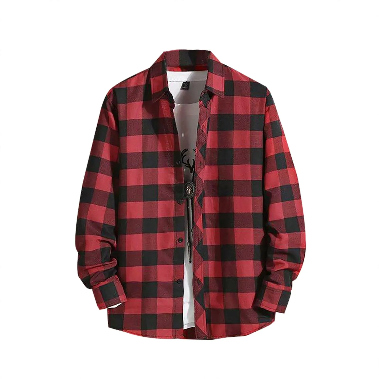 Camicia da uomo a quadri, camicia da lavoro, vestibilità ampia, in flanella, a quadri, invernale, per la falegnameria, Oktoberfest, blusa, camicia tradizionale classica, con revers, per il tempo - immagine 1