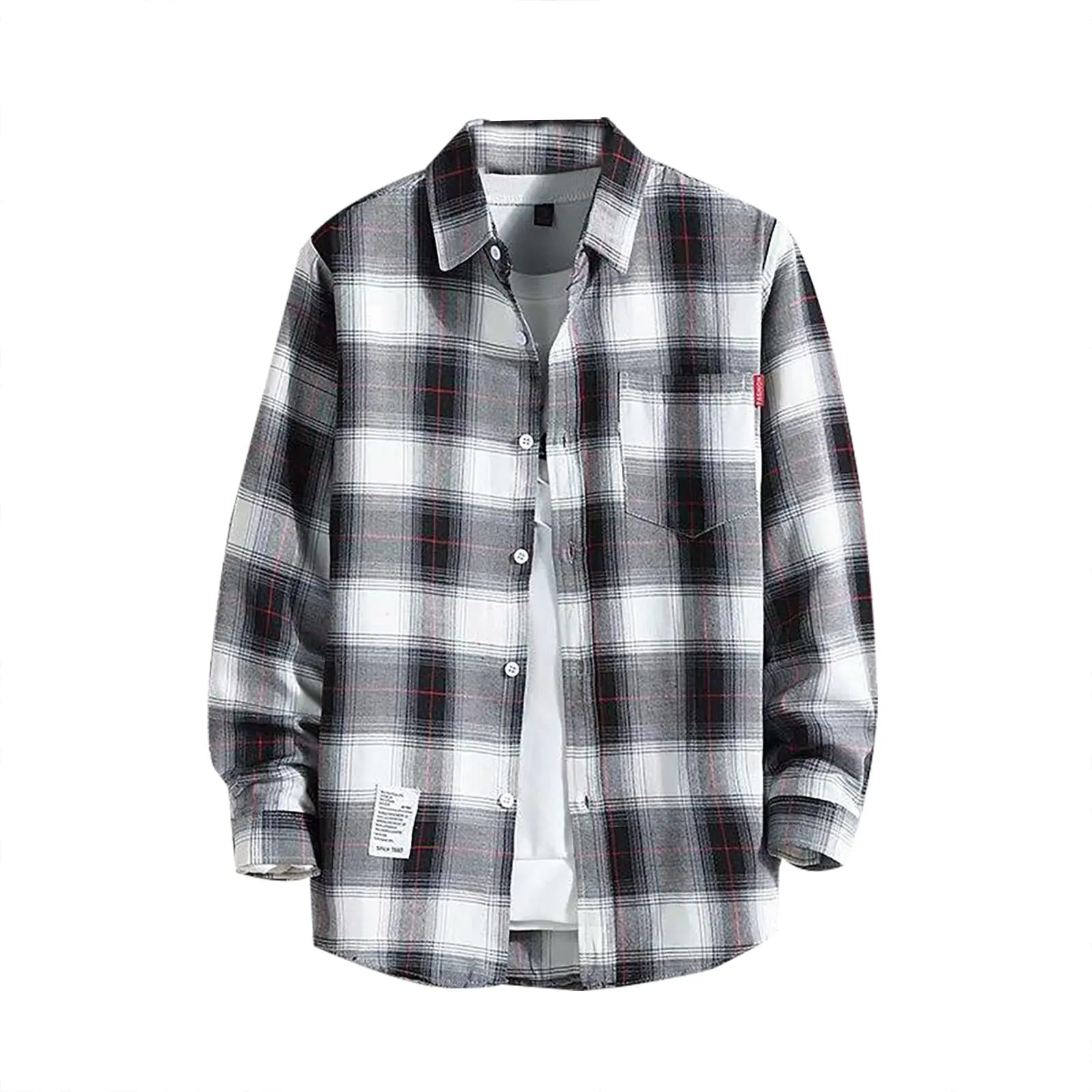 Camicia da uomo a quadri, camicia da lavoro, vestibilità ampia, in flanella, a quadri, invernale, per la falegnameria, Oktoberfest, blusa, camicia tradizionale classica, con revers, per il tempo - immagine 1