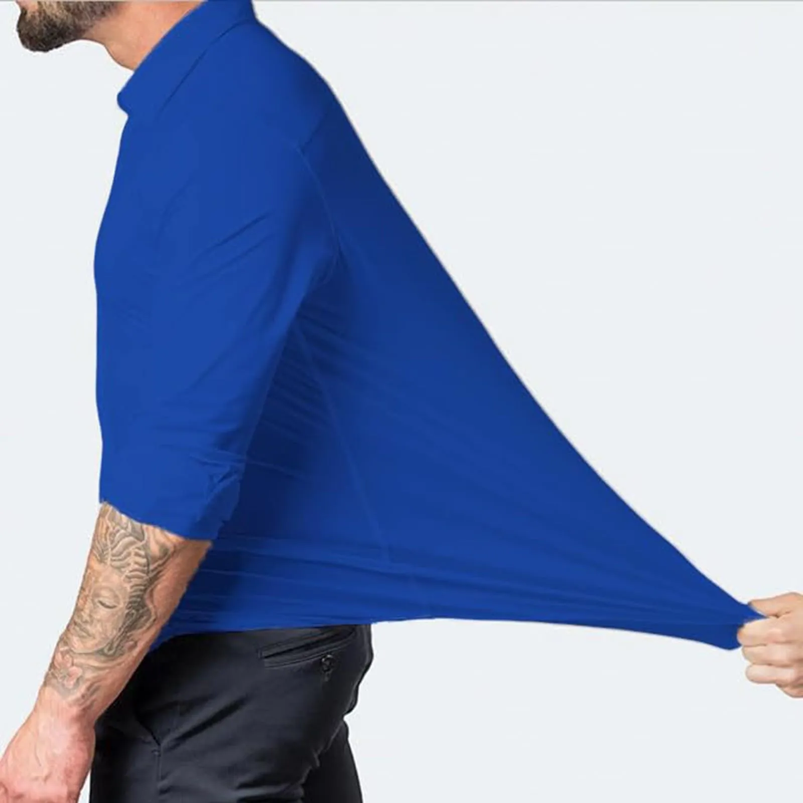 Generico Camicia da Uomo a Taglio Muscle Fit, Atletica Slim Fit, Maniche Lunghe Elasticizzate, Top Casual a Bottoni(BU2, L) - immagine 2