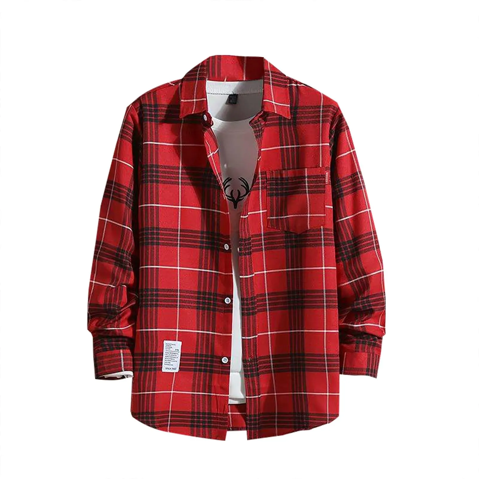 Camicia da uomo a quadri, camicia da lavoro, vestibilità ampia, in flanella, a quadri, per l'inverno, camicia da boscaiolo, Oktoberfest, blusa, camicia tradizionale classica, con revers, per il tempo - immagine 2