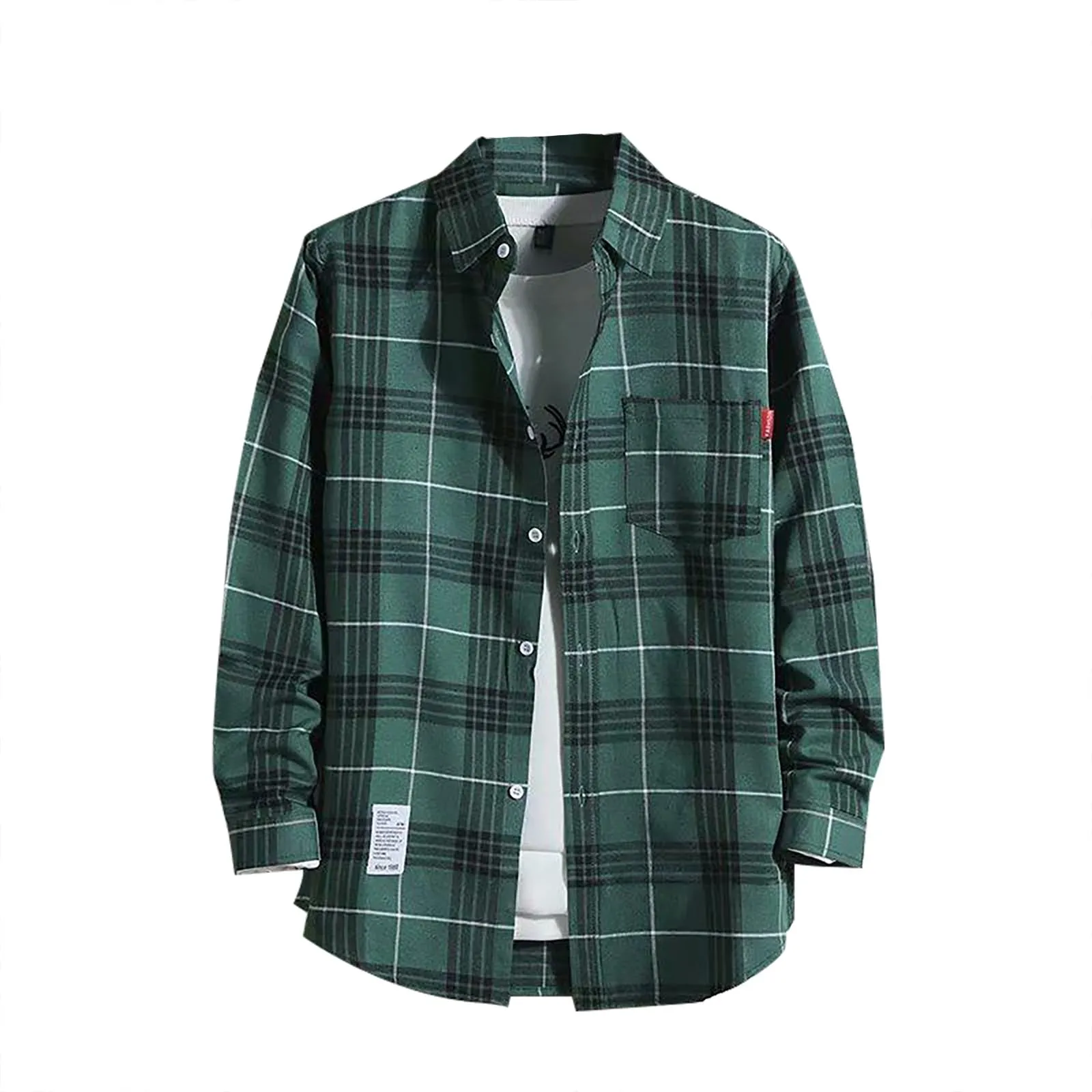 Camicia da uomo a quadri, camicia da lavoro, vestibilità ampia, in flanella, a quadri, per l'inverno, camicia da boscaiolo, Oktoberfest, blusa, camicia tradizionale classica, con revers, per il tempo - immagine 2