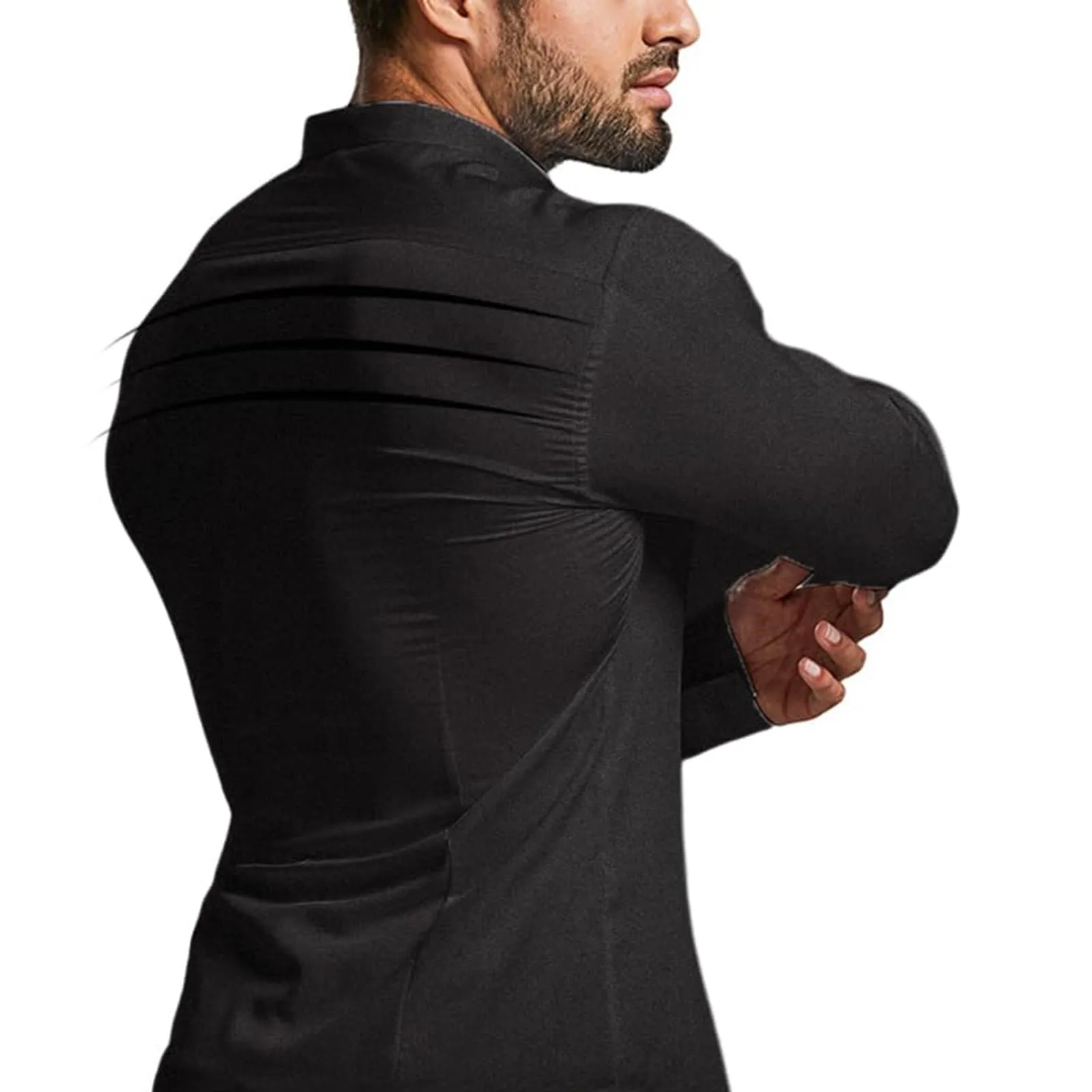 Generico Camicia da Uomo a Taglio Muscle Fit, Atletica Slim Fit, Maniche Lunghe Elasticizzate, Top Casual a Bottoni(Black, XXXXL) - immagine 5